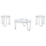 Beller 3-piece Round Tempered Glass Top Coffee Table Set Chrome