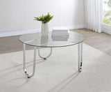 Beller Round Tempered Glass Top Cocktail Coffee Table Chrome