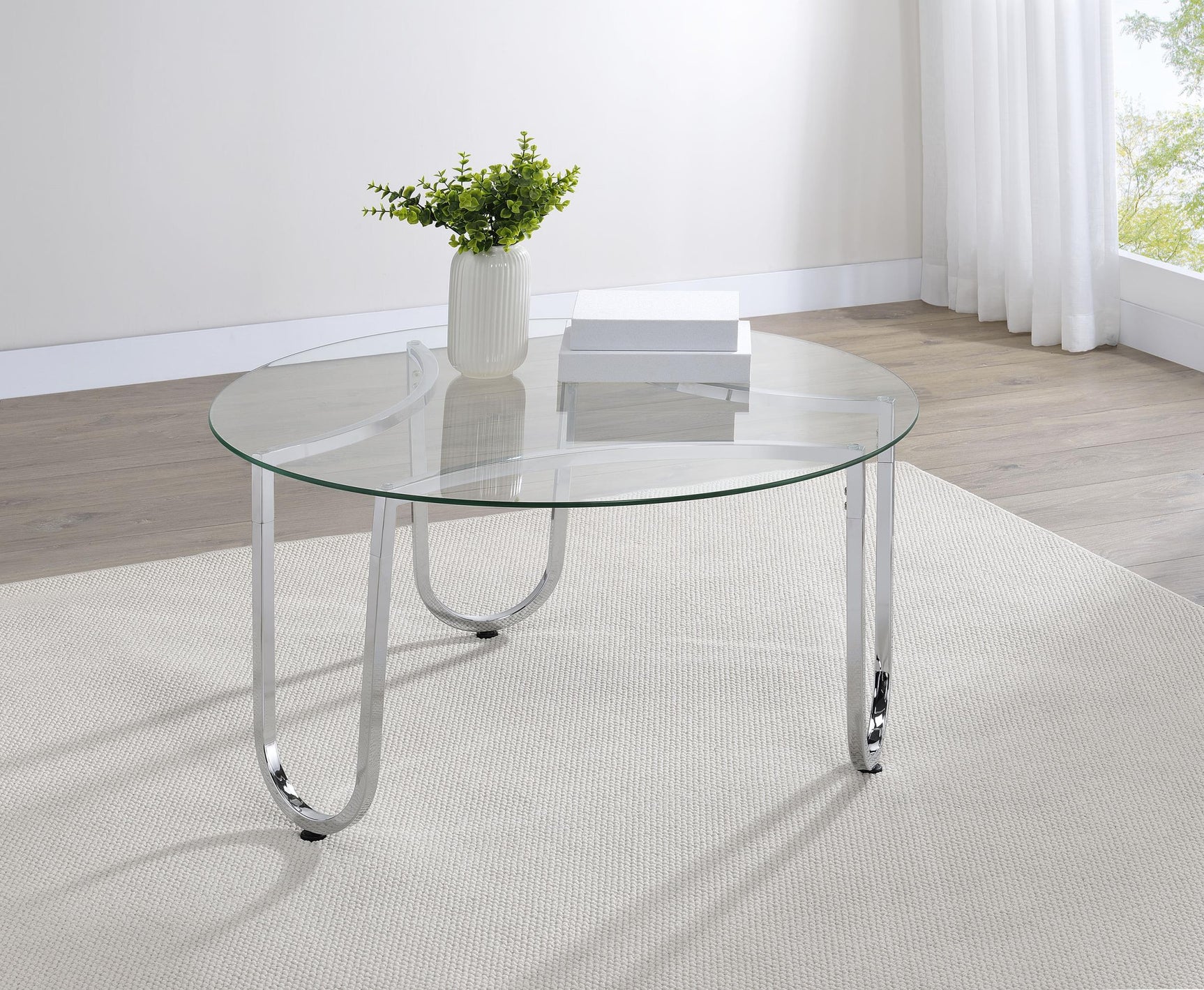 Beller Round Tempered Glass Top Cocktail Coffee Table Chrome