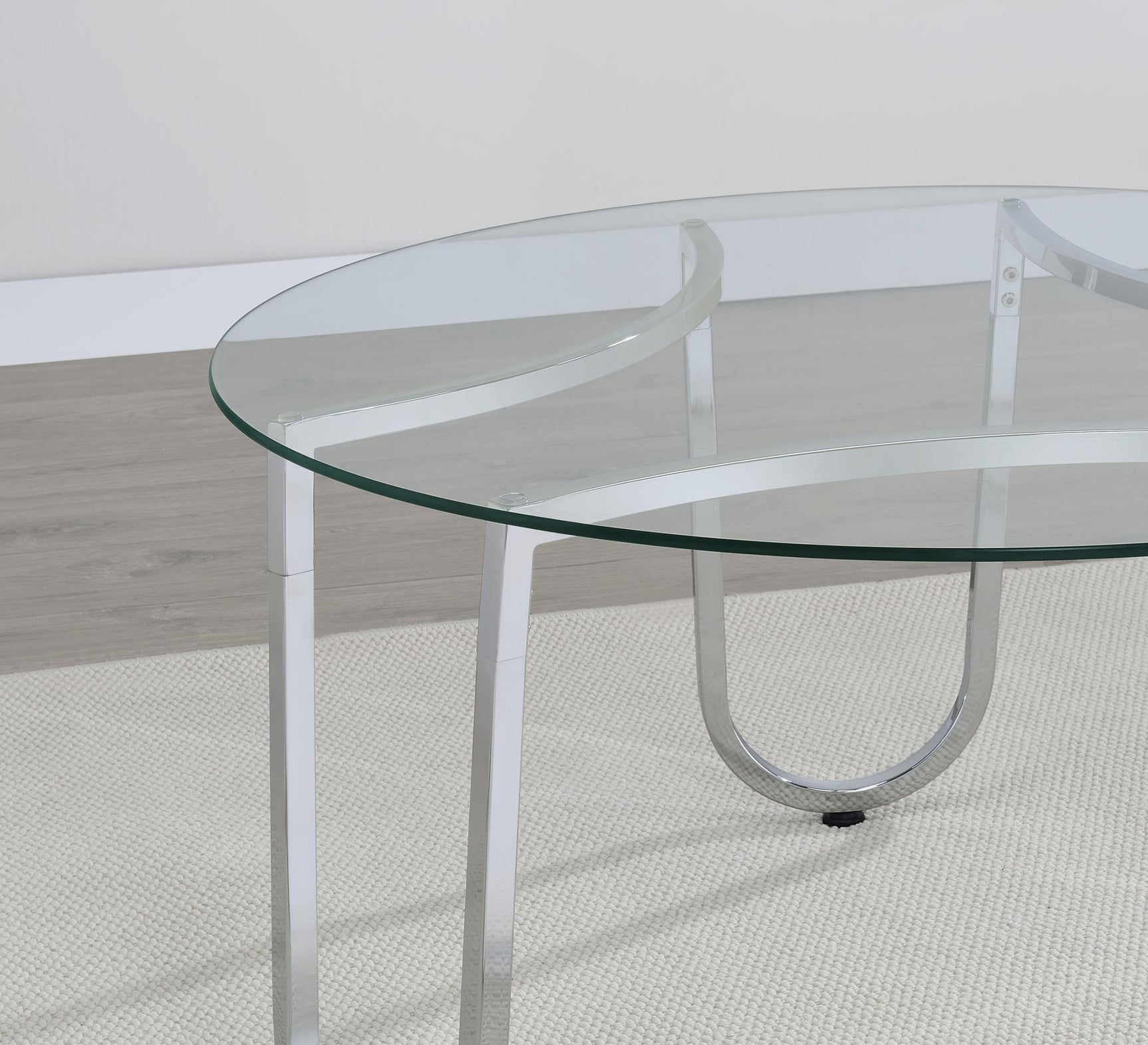 Beller Round Tempered Glass Top Cocktail Coffee Table Chrome