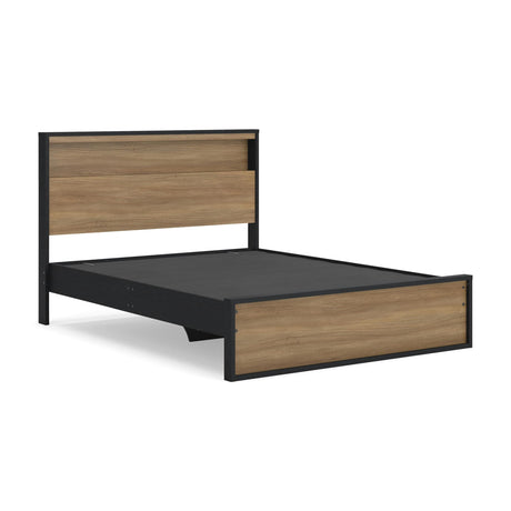 Kozmour Black/Brown Queen Bookcase Complete Bed Frame — angled view