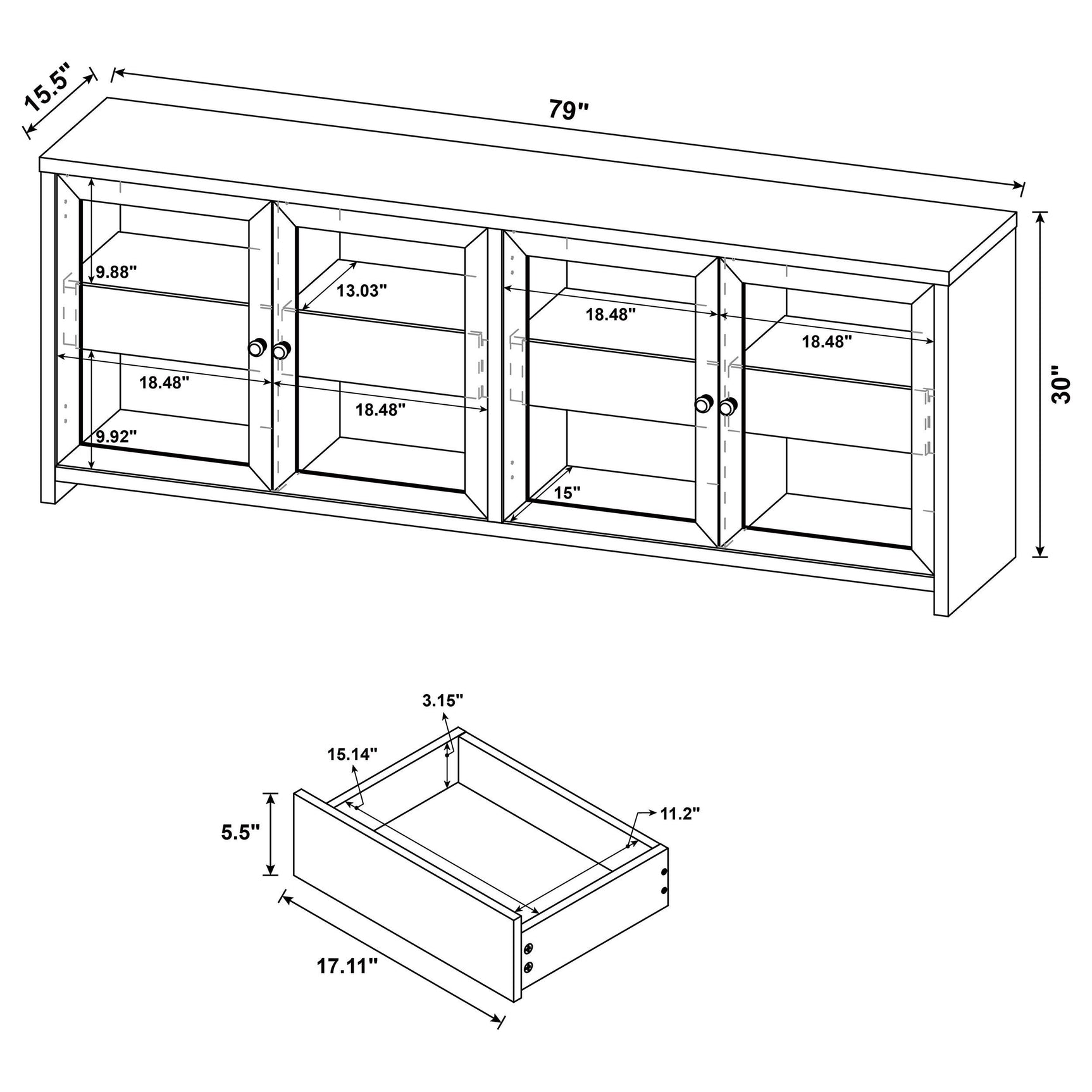 Denison 3-piece Entertainment Center 79-inch TV Stand Black