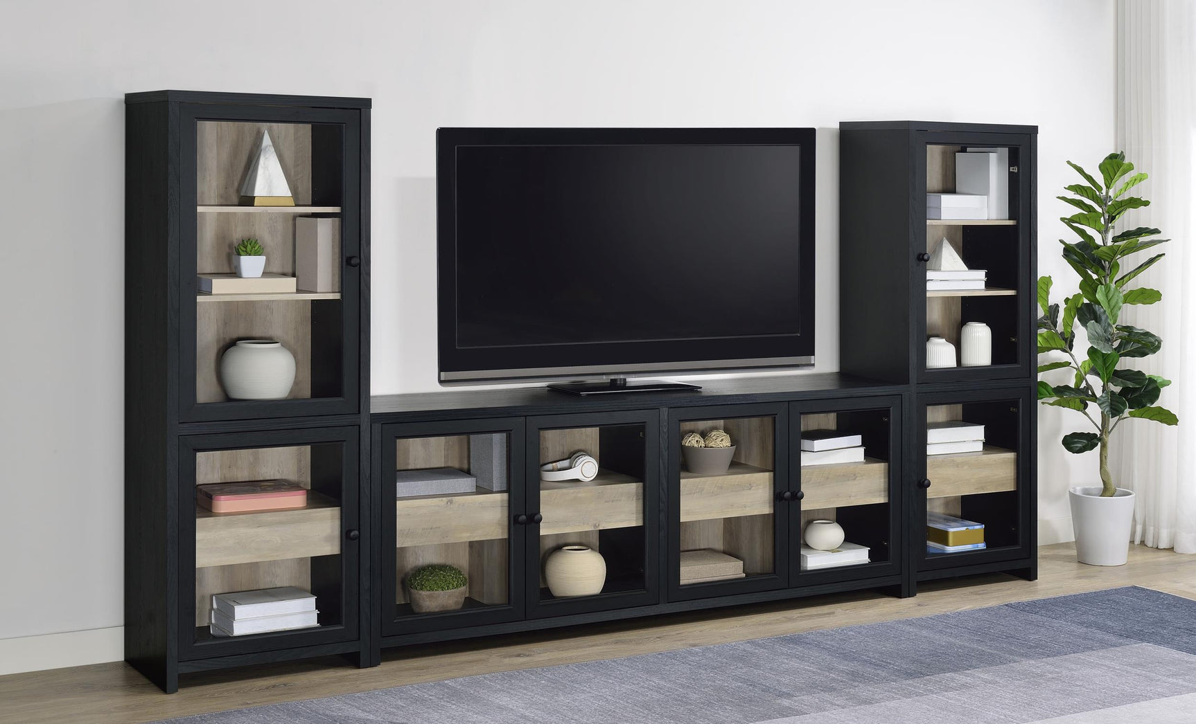 Denison 79-inch 4-door TV Stand Media Console Black
