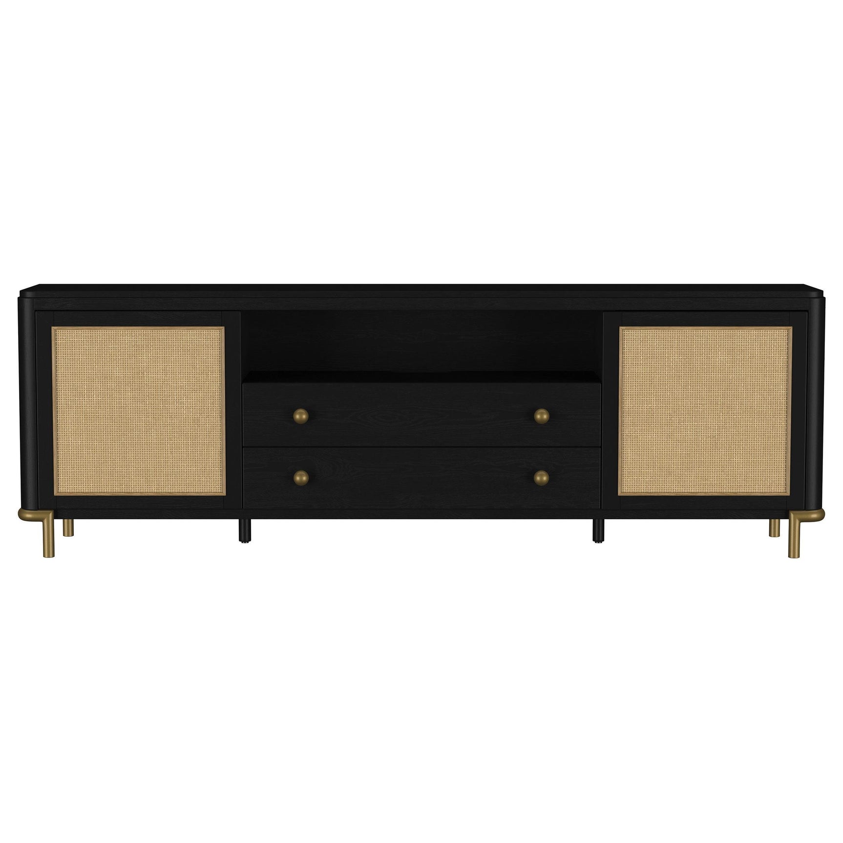 Arini Rattan Cane 2-door TV Stand Media Console Black