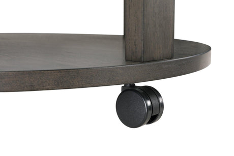 Drew Dark Brown Chairside Table with Casters, Wood - Ella Furniture