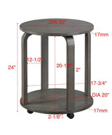 Drew Dark Brown Chairside Table with Casters, Wood - Ella Furniture