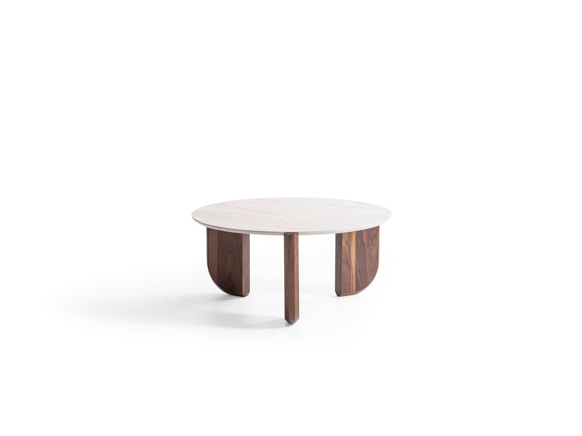 Olena Walnut-Travertine 3-Piece Coffee Table Set