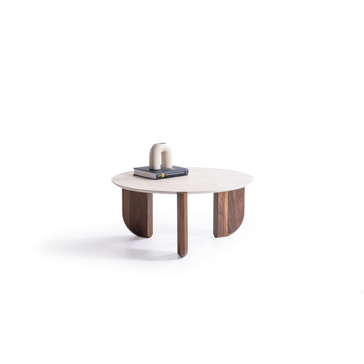 Olena Walnut-Travertine 3-Piece Coffee Table Set