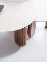 Olena Walnut-Travertine 3-Piece Coffee Table Set