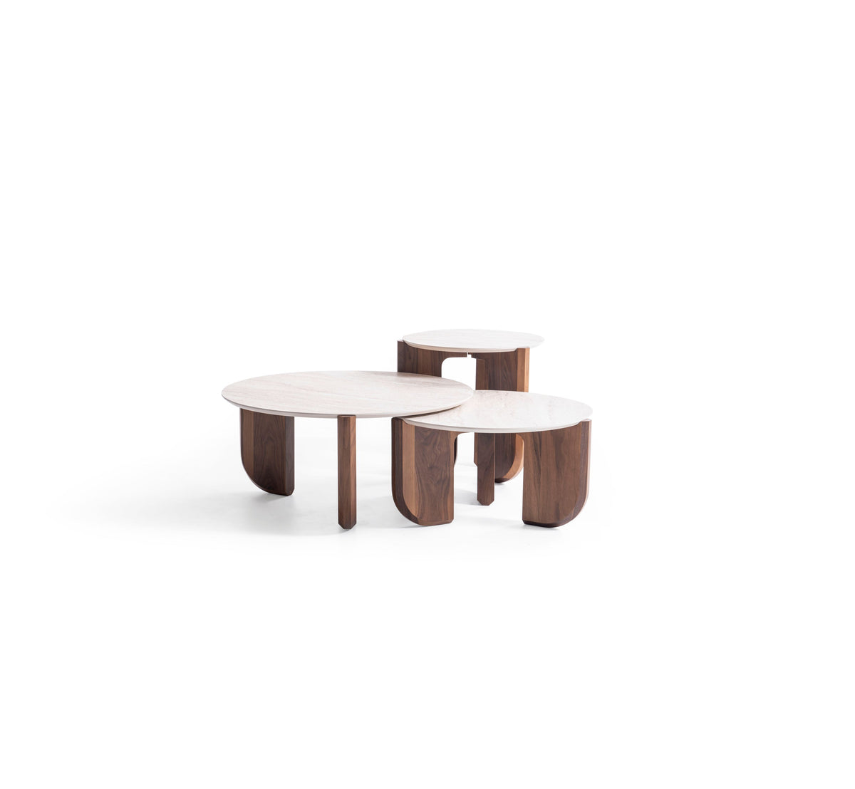 Olena Walnut-Travertine 3-Piece Coffee Table Set