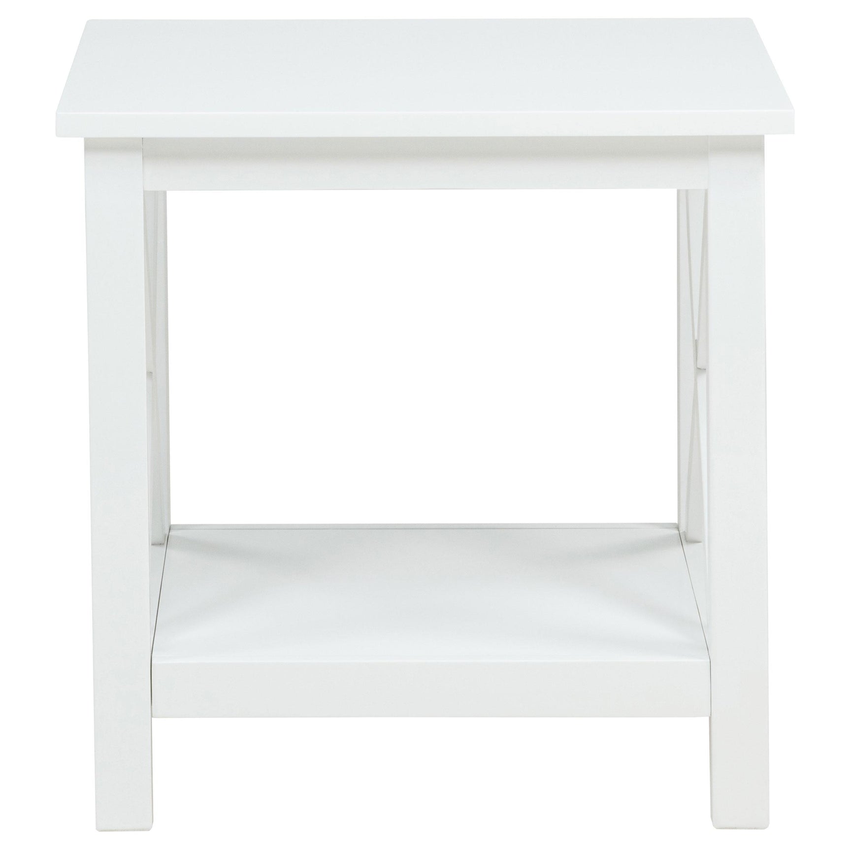 Skyview Square Pine Wood Side End Table with Shelf White
