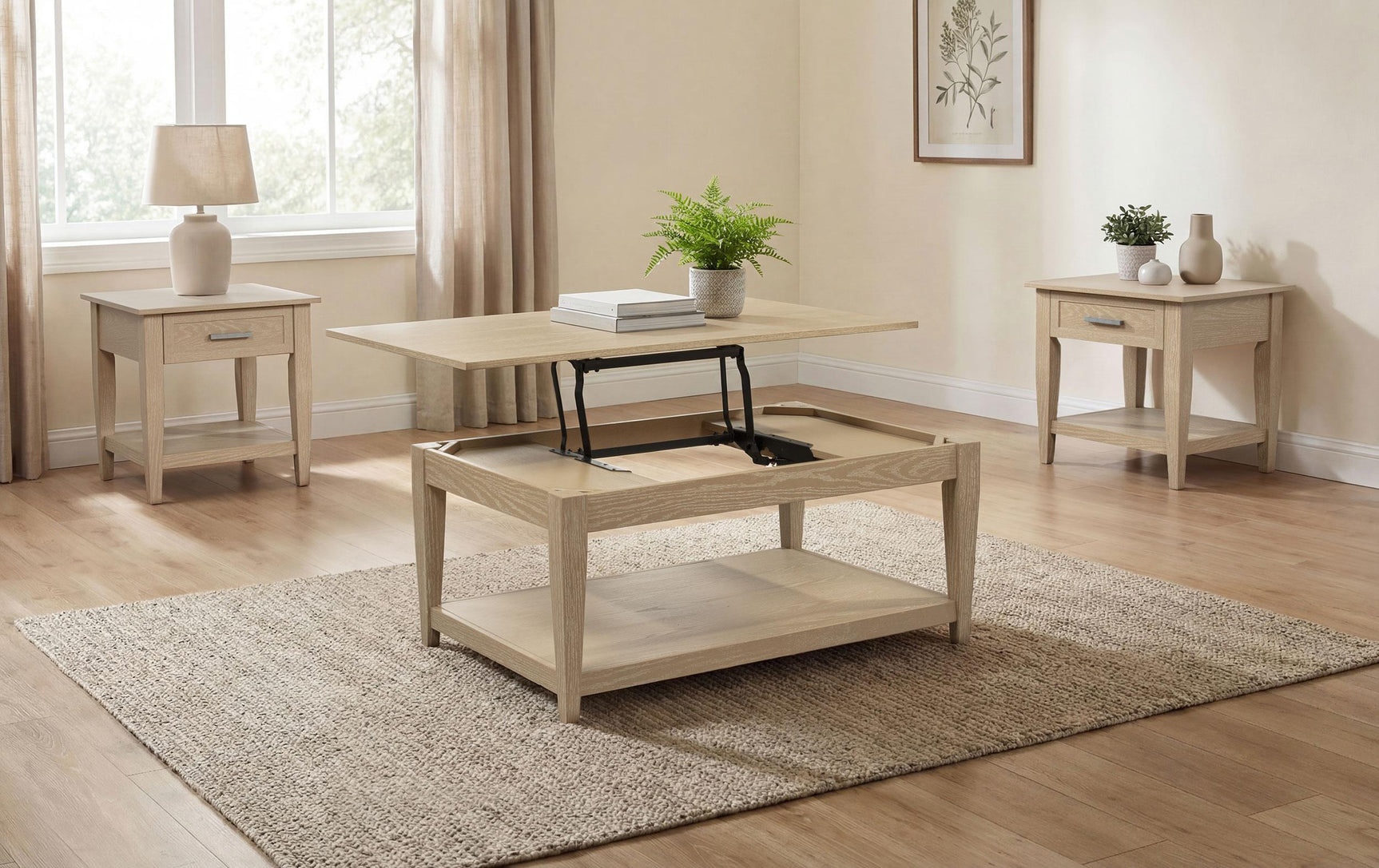 Lindenton 3-piece Wood Lift-Top Coffee and End Table Set Blonde