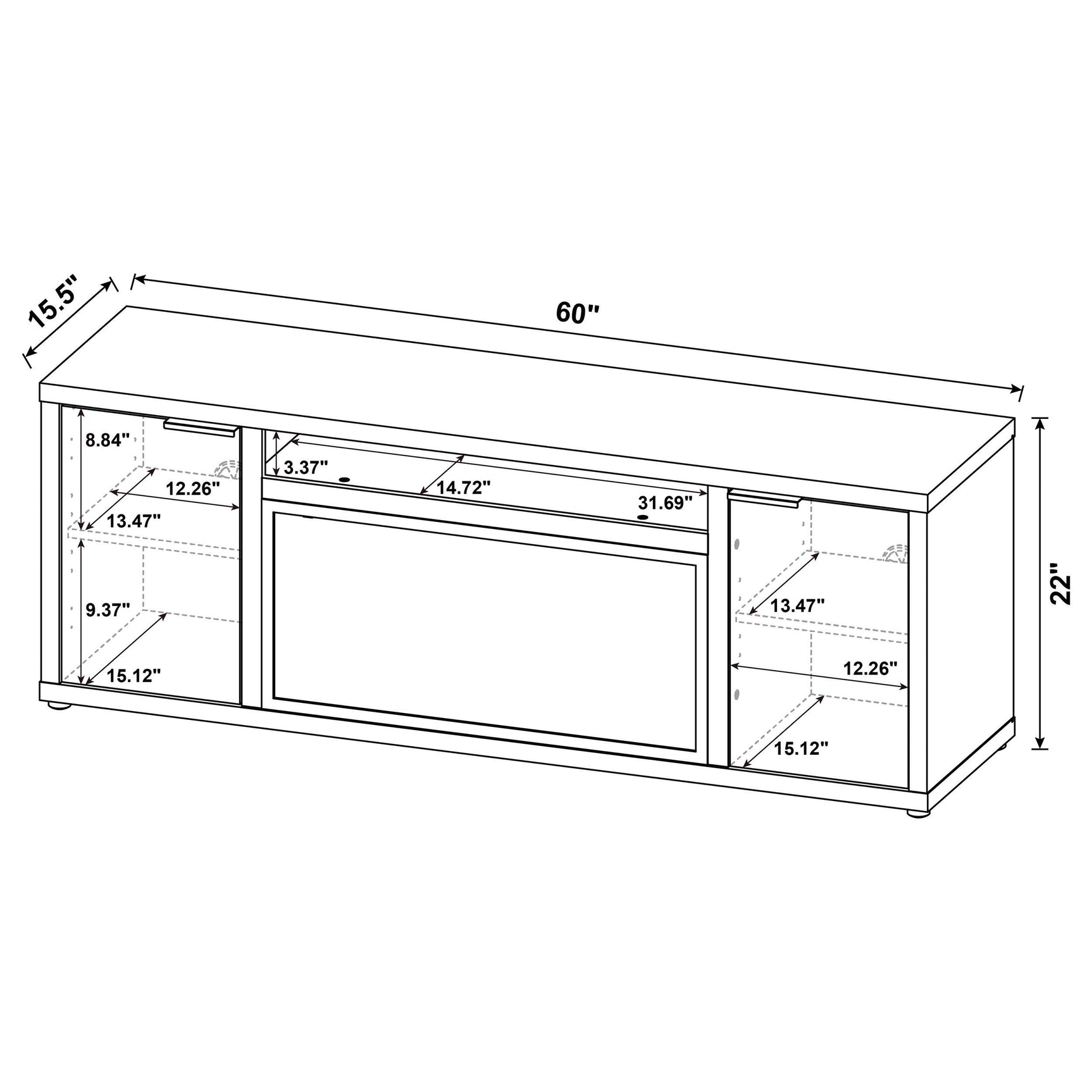 Fuller 60-inch 2-door TV Stand Fireplace Media Console Mango