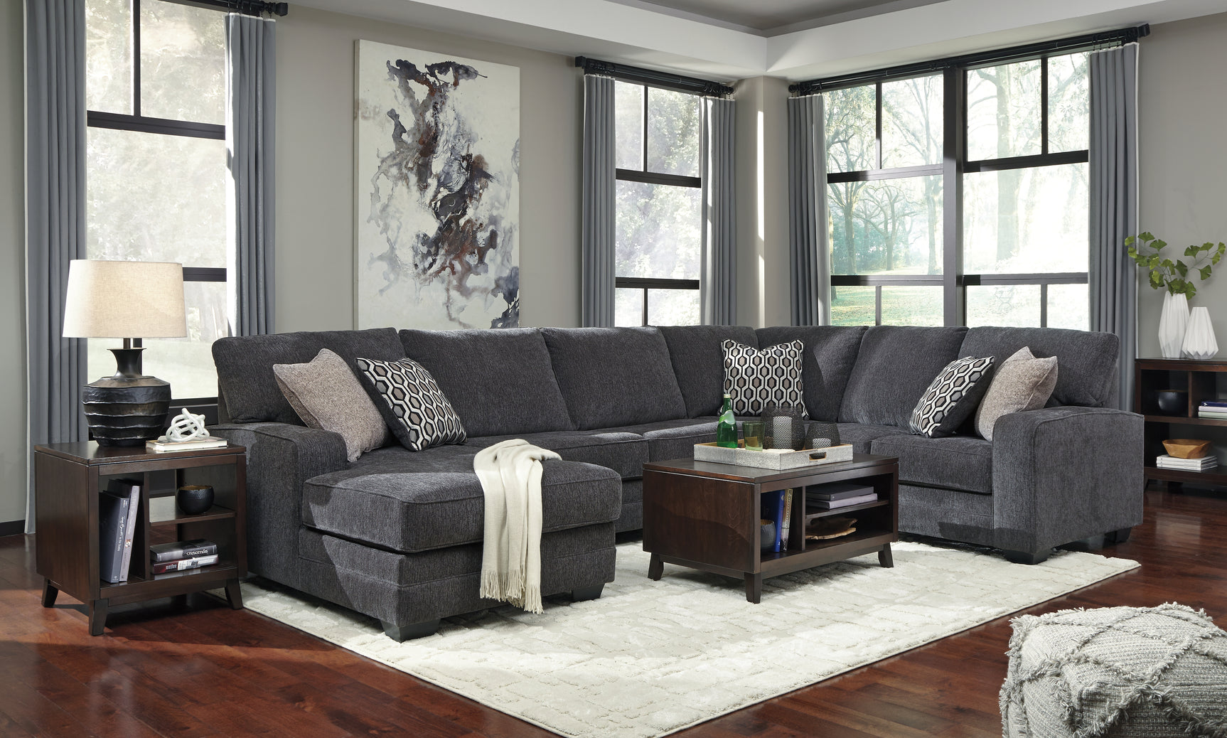 Tracling Slate Chenille 3-Piece Sectional with Chaise