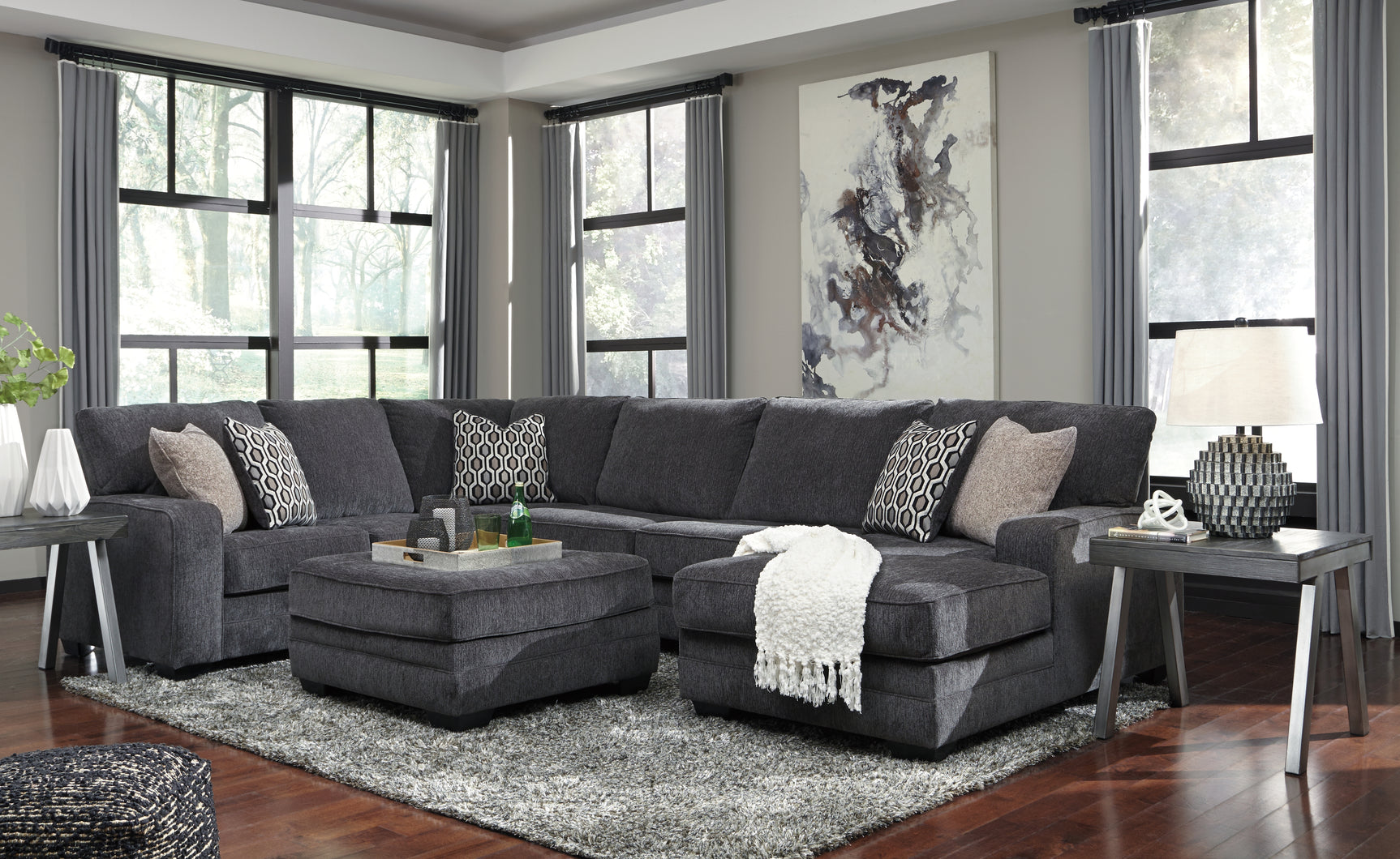 Tracling Slate 3-Piece Sectional with Ottoman