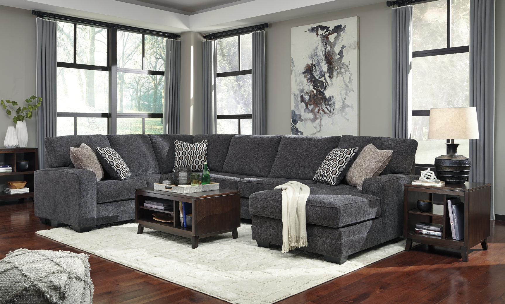 Tracling Slate Chenille 3-Piece Sectional with Chaise