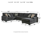 Tracling Slate Chenille 3-Piece Sectional with Chaise