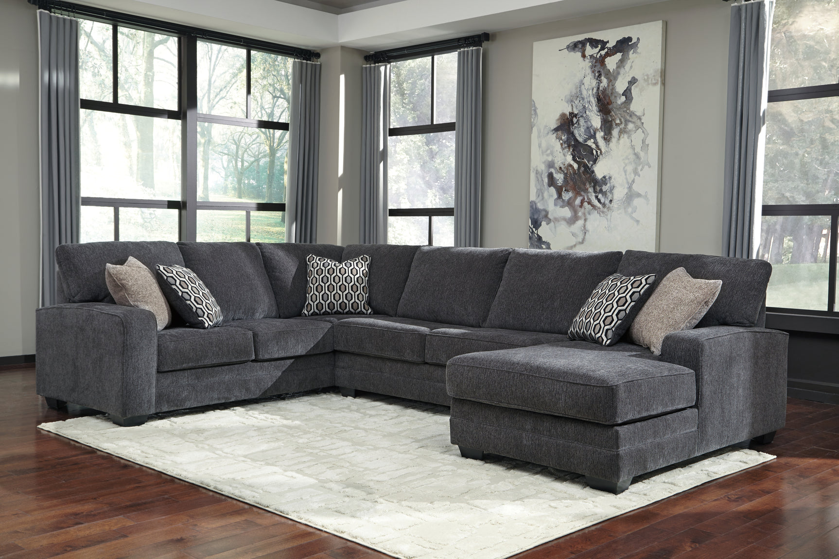 Tracling Slate Chenille 3-Piece Sectional with Chaise