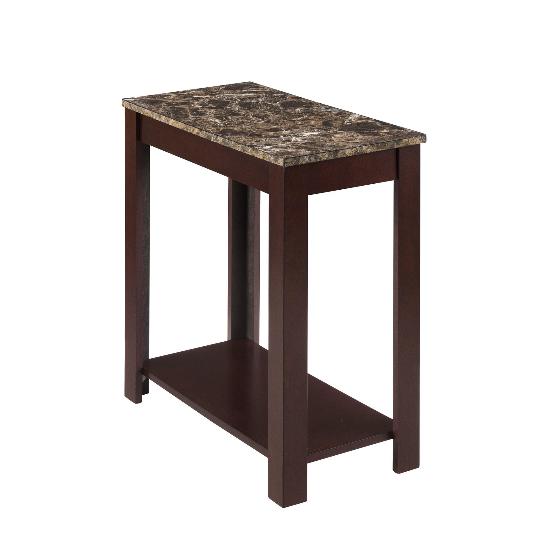Devon Brown Marble-Top Rectangular Side Table, Global Storage, Faux Marble, Espresso Finish - Ella Furniture