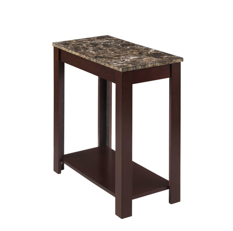 Devon Brown Marble-Top Rectangular Side Table, Global Storage, Faux Marble, Espresso Finish - Ella Furniture