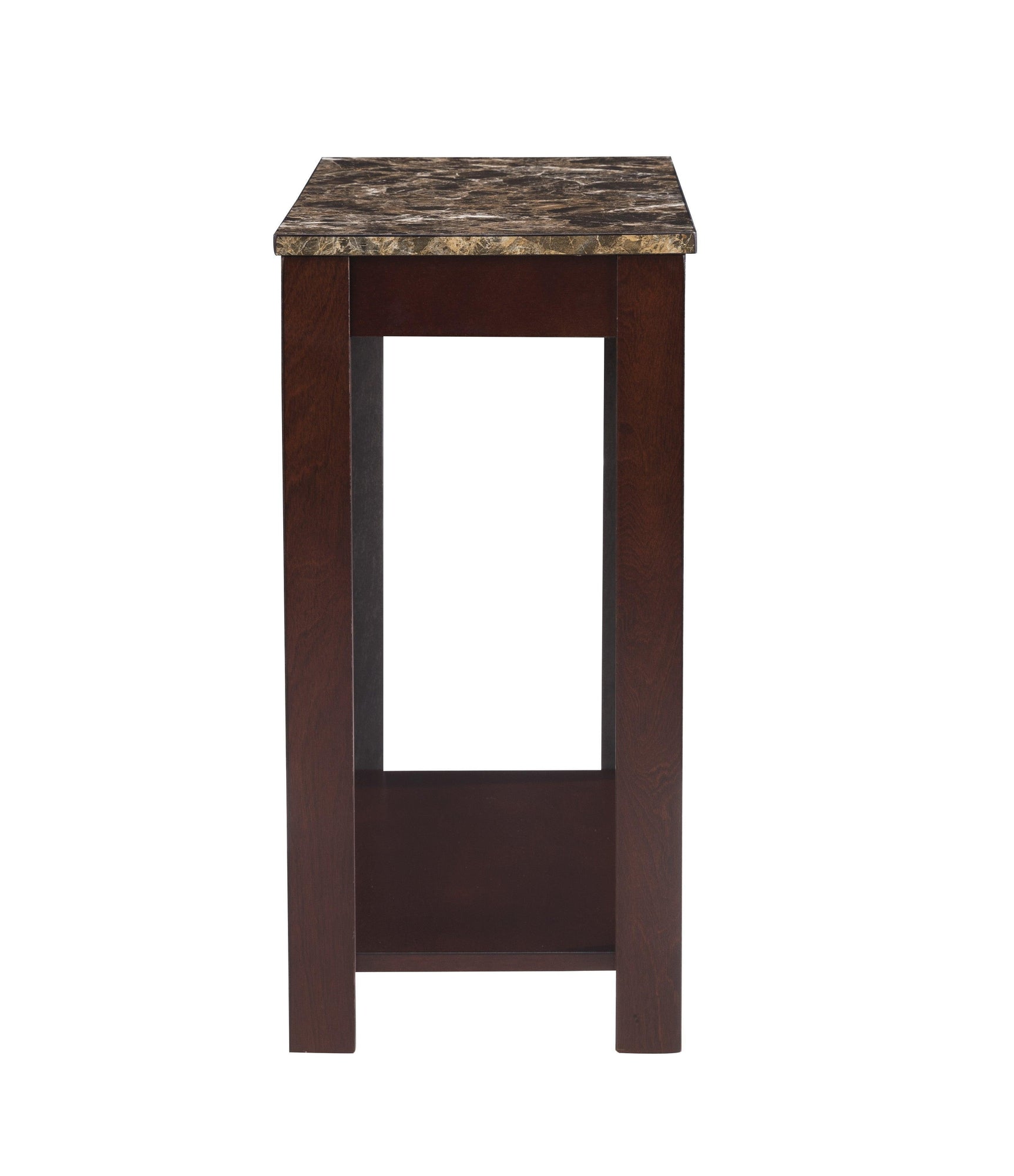 Devon Brown Marble-Top Rectangular Side Table, Global Storage, Faux Marble, Espresso Finish - Ella Furniture