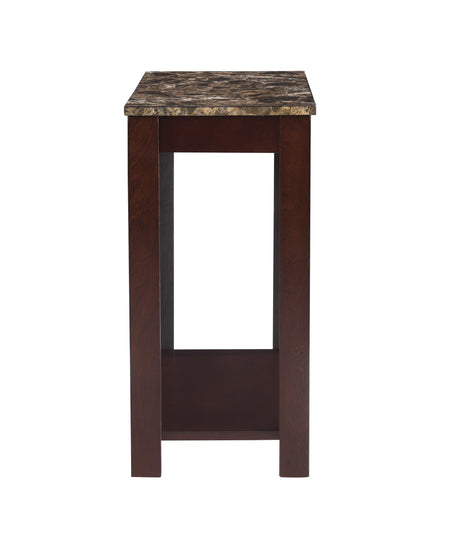 Devon Brown Marble-Top Rectangular Side Table, Global Storage, Faux Marble, Espresso Finish - Ella Furniture