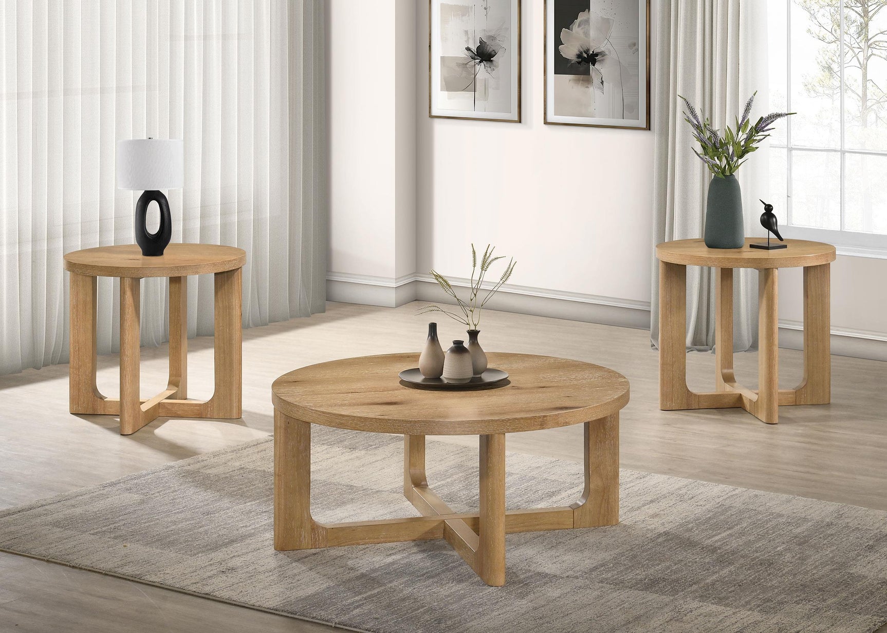 Kessler Round Sculptural Wood Coffee Table Light Oak