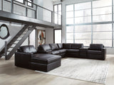 Modmax II Black Leather 8-Piece Sectional with Chaise and Audio Consoles