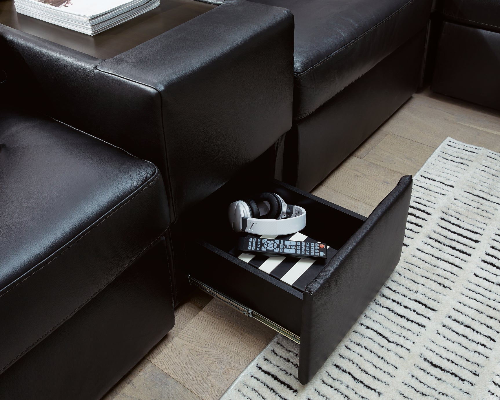 Modmax II Black Leather 8-Piece Sectional with Chaise and Storage Consoles