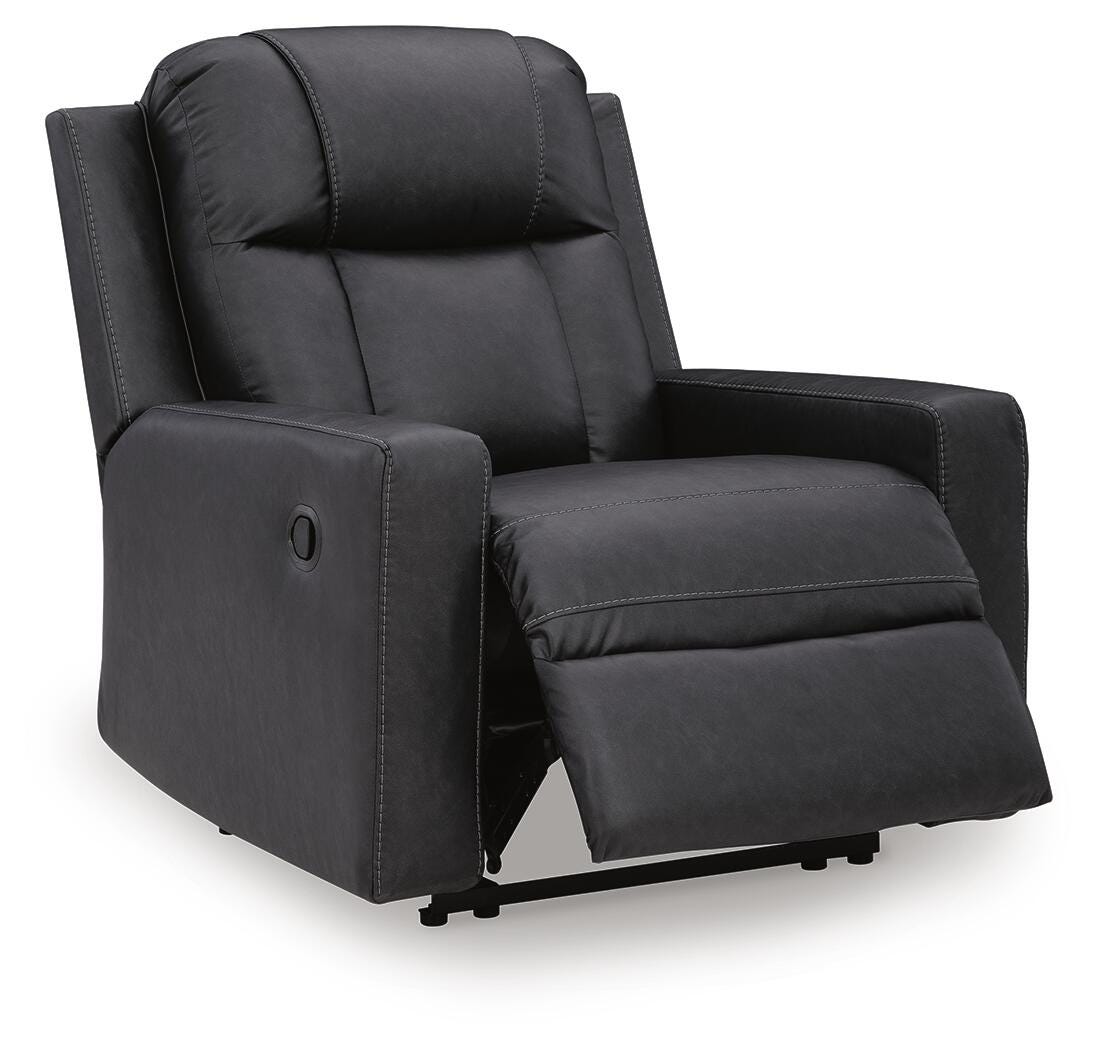 Mackmenville Carbon Faux Leather Recliner angled view