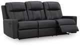 Mackmenville Carbon Faux Leather Reclining Sofa angled view