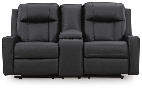 Mackmenville Carbon Faux Leather Reclining Loveseat with Console view 5