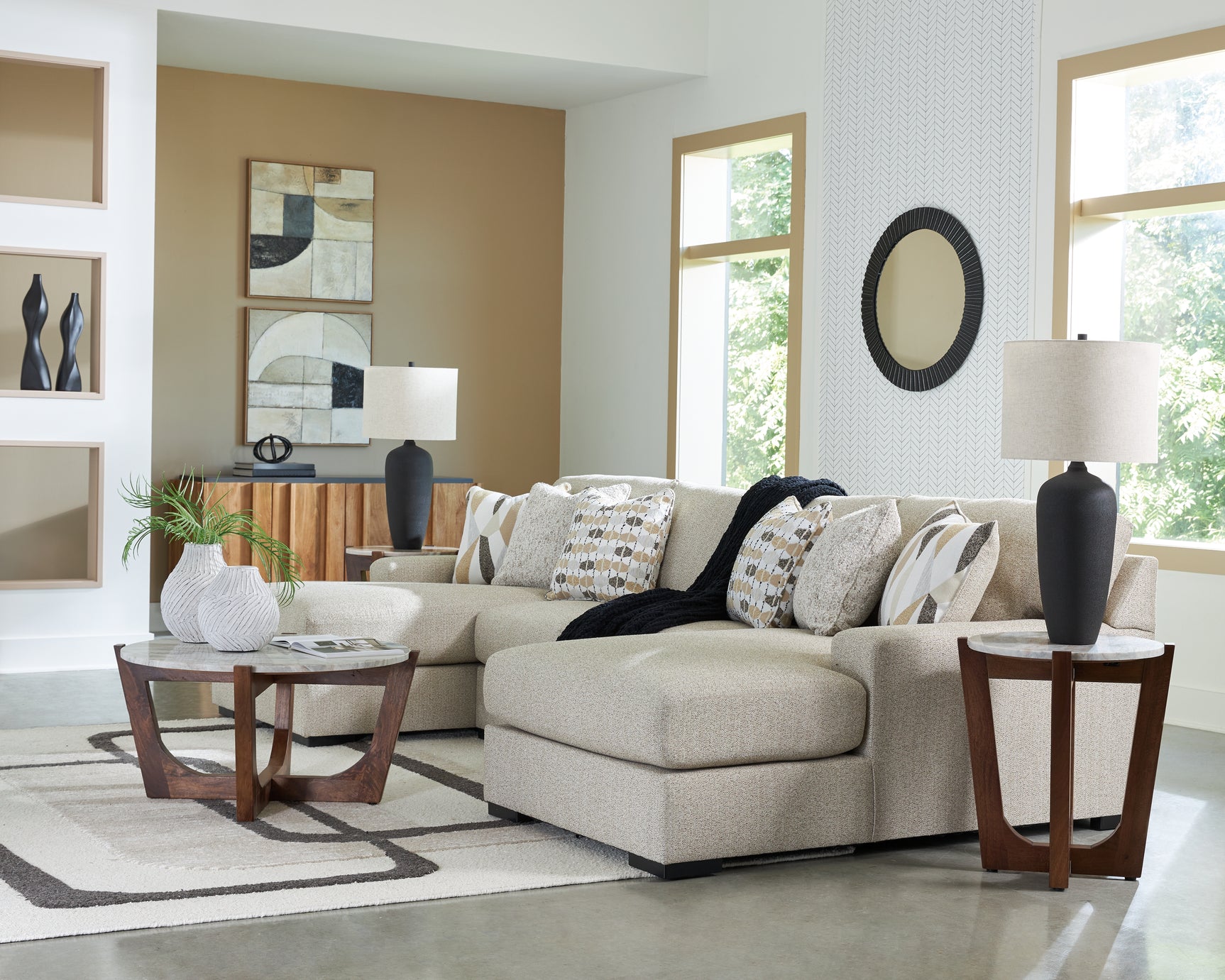 Laurelgrove Pebble Chenille,Performance Fabric,Next-Gen Nuvella™ 3-Piece Double Chaise Sectional