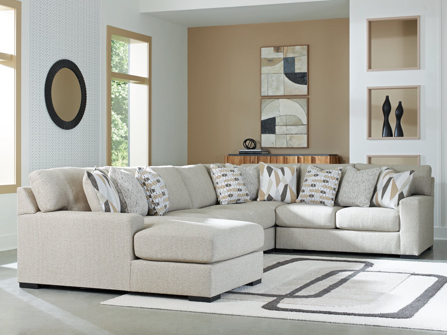 Laurelgrove Pebble Chenille,Performance Fabric,Next-Gen Nuvella™ 5-Piece Sectional with Chaise