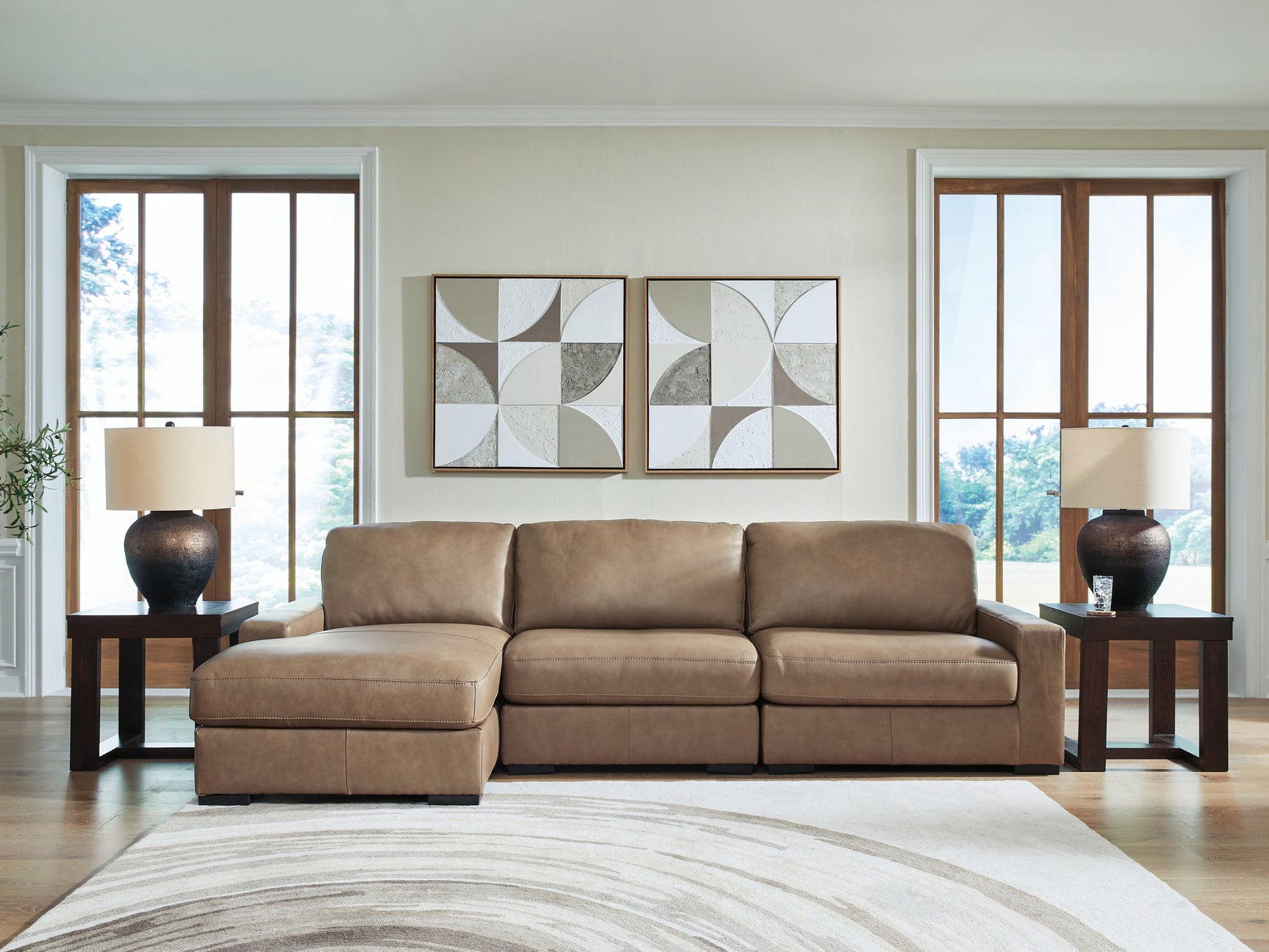 Veronella Sahara Leather 3-Piece Sectional with Chaise