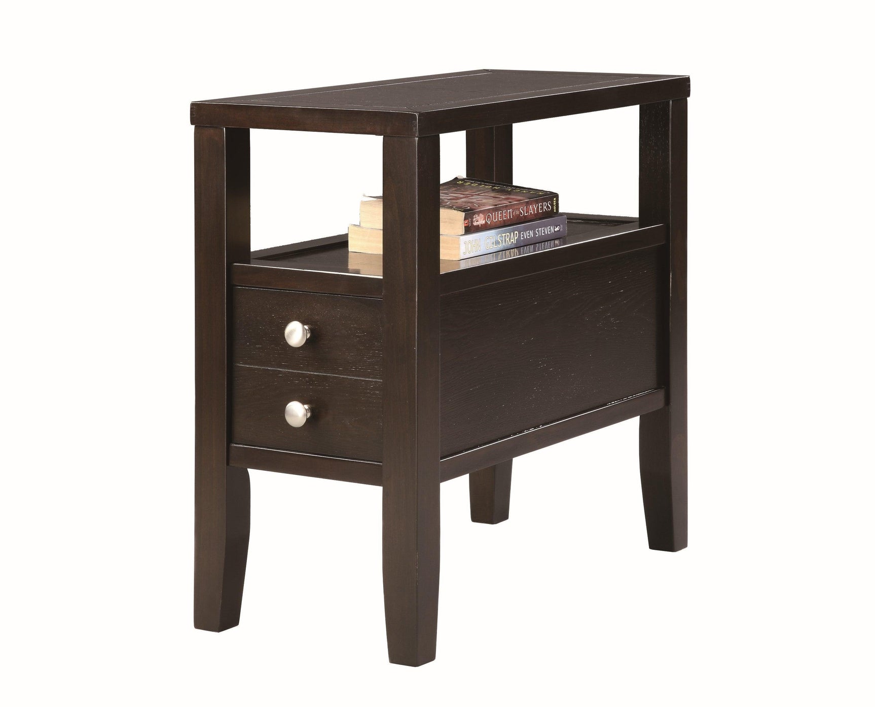 Matthew Deep Brown Finish Contemporary Side Table, Hardwood, Wood Veneers And Wood - Ella Furniture