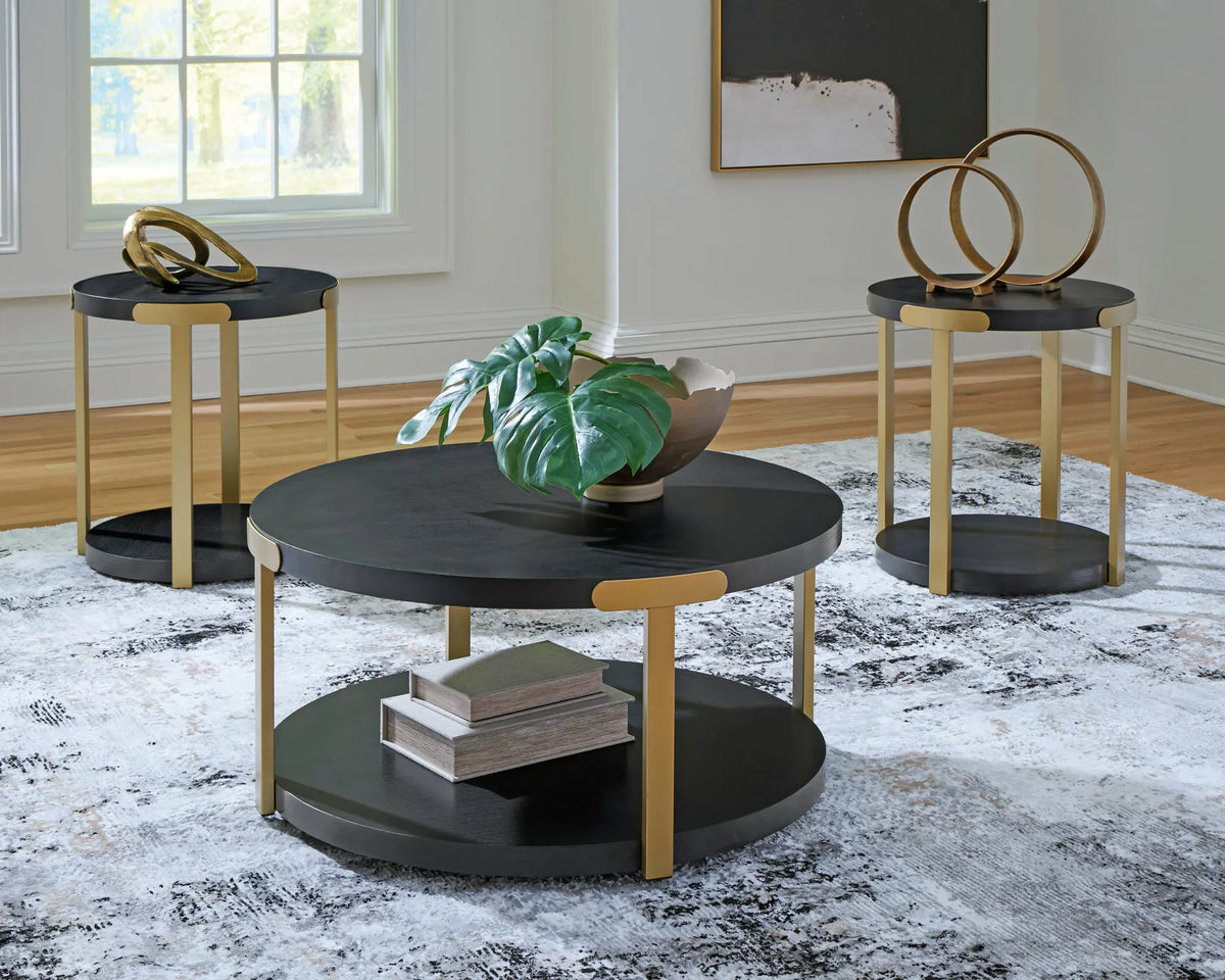 Black and Brass Coffee Table with Two End Tables — product view