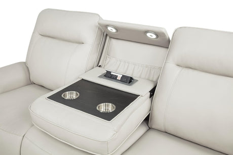 Rojas Dual Power Reclining Sofa with Drop-Down Console Greige — product image 15