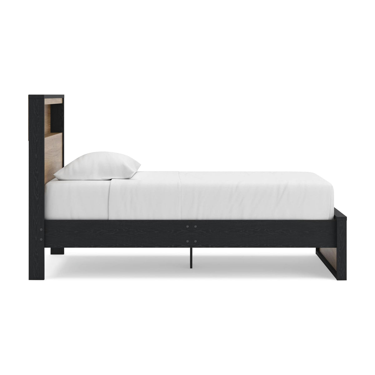 Kozmour Black/Brown Twin Bookcase Complete Bed Frame — side view