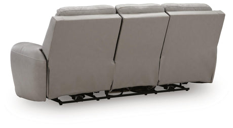 Real Moments Ash Leather Power Reclining Sofa with Audio Seating — back view