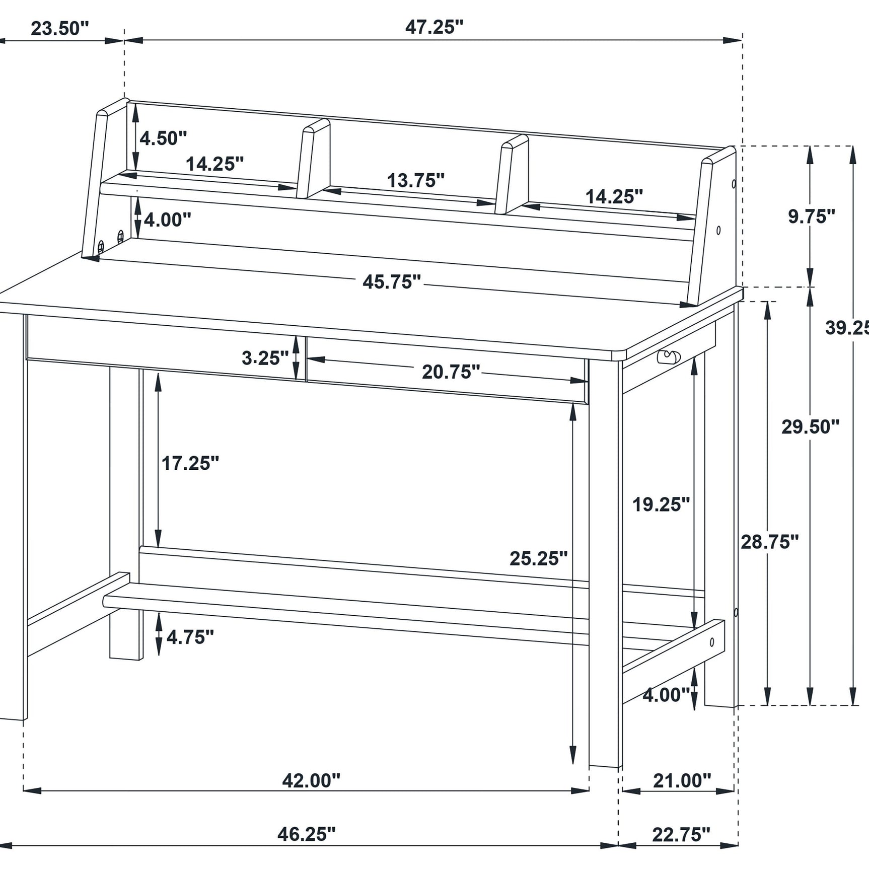 Besler 47-inch SmartTop Writing Desk with Shelf Grey Stone and Black