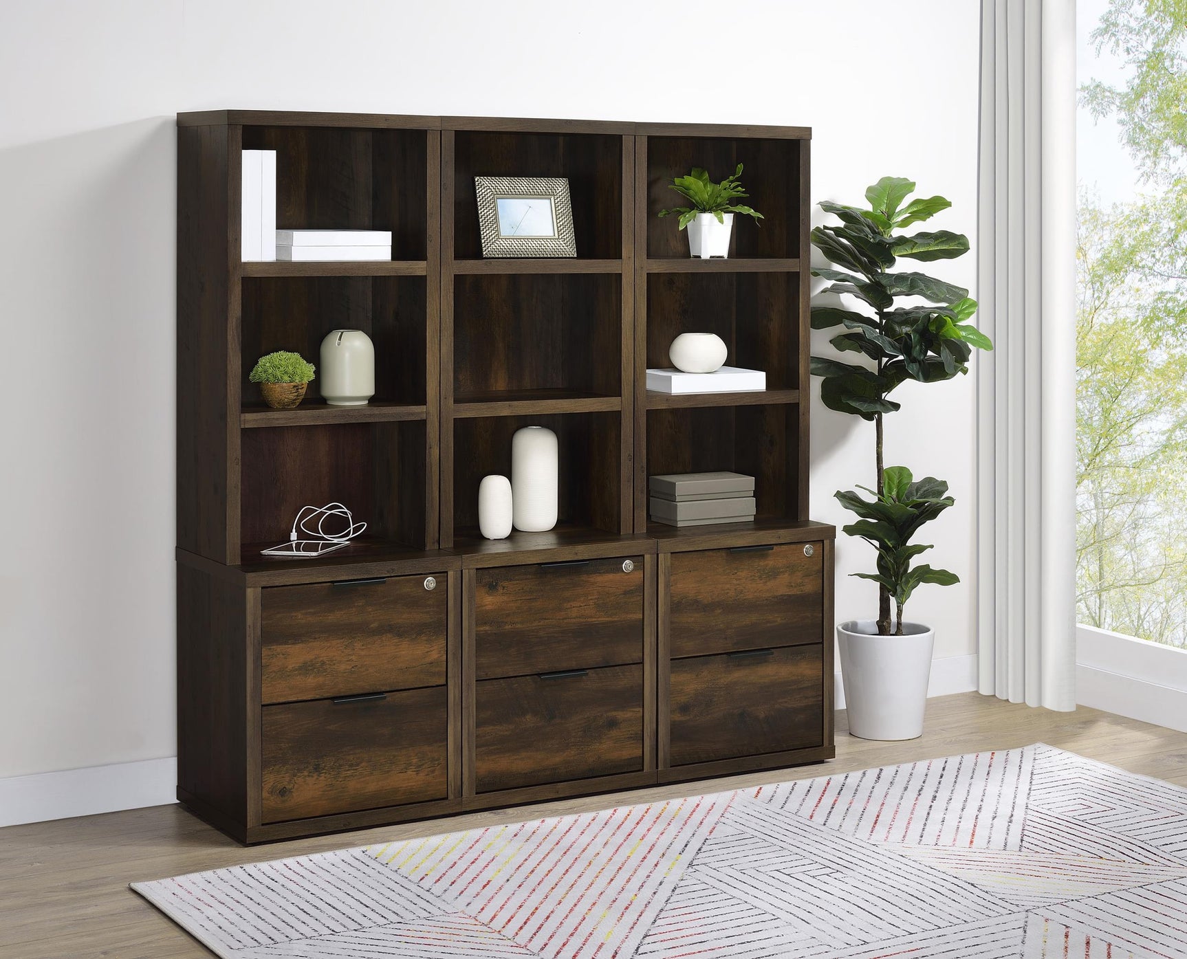 Westpark 3-shelf Bookcase USB and Lockable Drawer Dark Pine
