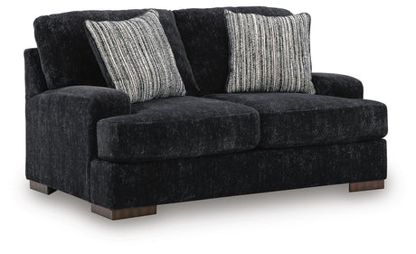 Whitmore Manor Black Pearl Chenille,Velvet Loveseat angled view
