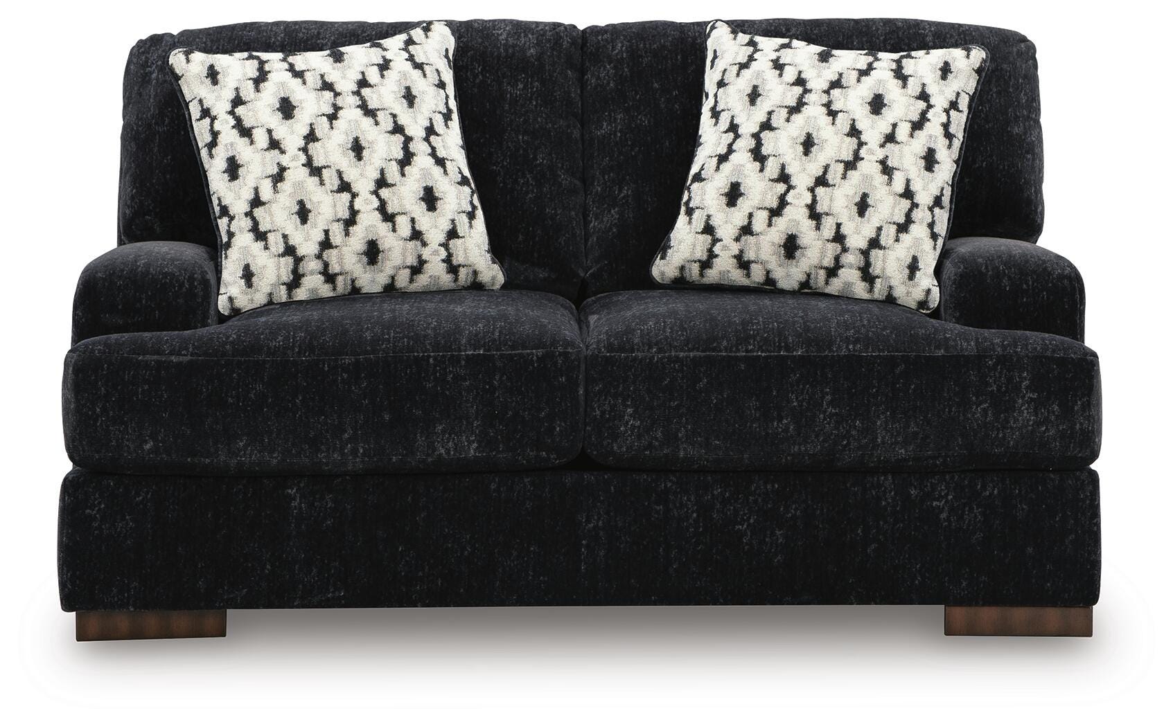Whitmore Manor Black Pearl Chenille,Velvet Loveseat view 3