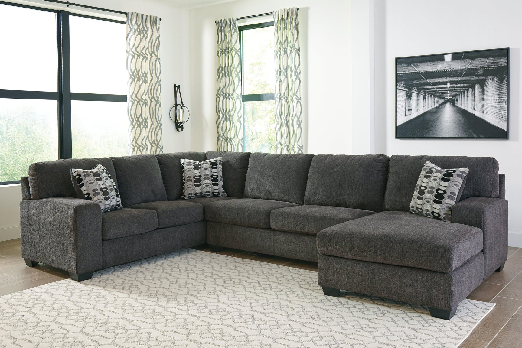 Ballinasloe Smoke Chenille 3-Piece Sectional With Chaise 80703S2 - Ella Furniture