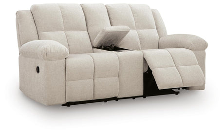 Orlen Winter Performance Fabric,Next-Gen Nuvella™,Chenille Reclining Loveseat with Console angled view