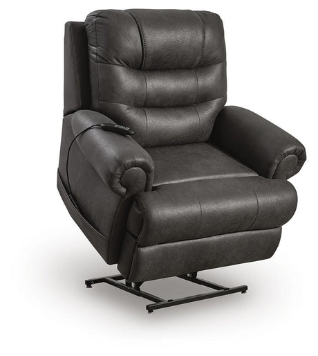 Revived and Restored Granite Faux Leather Power Lift Recliner angled view