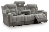 Mixed Motion Shadow Chenille / Faux Leather Power Reclining Sofa — angled view