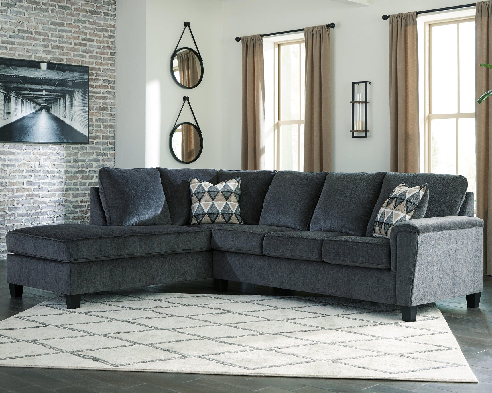 Abinger Smoke Chenille 2-Piece Sleeper Sectional With Chaise - Ella Furniture