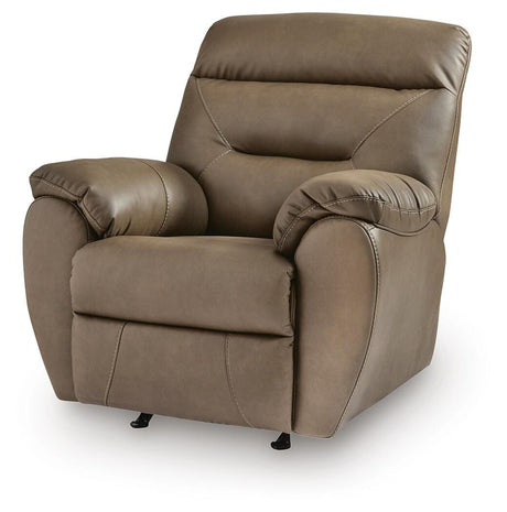 Elksworth Biscotti Faux Leather Recliner angled view
